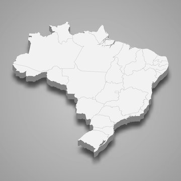 Brazil 3d map with borders Template for your design