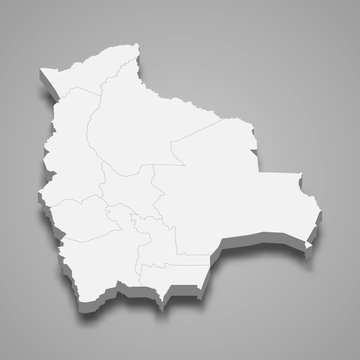 Bolivia 3d map with borders Template for your design
