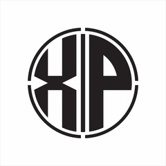 XP Logo initial with circle line cut design template on white background