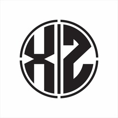 XZ Logo initial with circle line cut design template on white background
