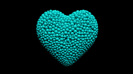A Lot Of Blue Candy Balls In The Form Of Heart Isolated On The Black Background - Valentine's Day - 3D Illustration