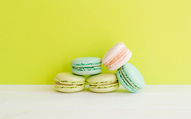 Bright picture of colorful different macaroons