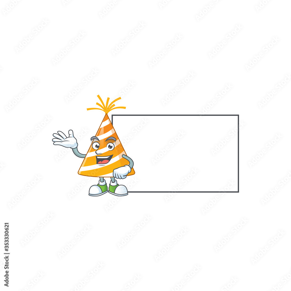 Sticker A caricature drawing of yellow party hat with board