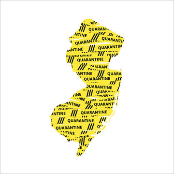 New Jersey State Quarantine Yellow Tape country of America, American map illustration, vector isolated on white background