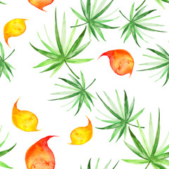 Watercolor palm leaf seamless pattern. Tropical leaves. Jungle, hawaii. Bright Rapport for Paper, Textile, Wallpaper, design. Tropical leaves watercolor. Exotic tropical palm tree 