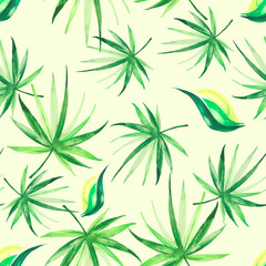 Watercolor palm leaf seamless pattern. Tropical leaves. Jungle, hawaii. Bright Rapport for Paper, Textile, Wallpaper, design. Tropical leaves watercolor. Exotic tropical palm tree 