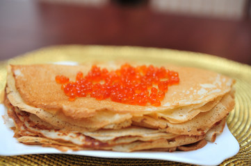 pancakes with red caviar