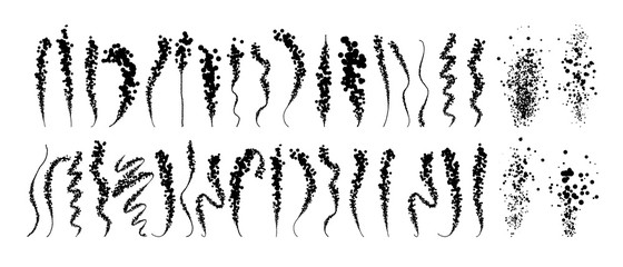 Set of articstic creative brushes, lines with dotts, spaltters. Spray texture.