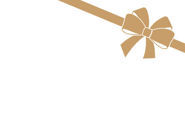 Decorative golden satin bow with  ribbon isolated on white. Vector gift bow with curled ribbon for page decor.