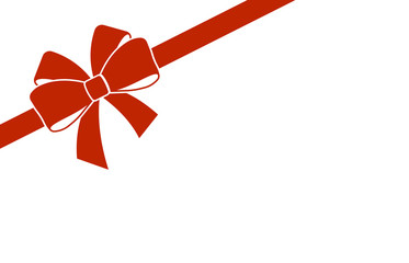 Decorative red satin bow with  ribbon isolated on white. Vector gift bow with curled ribbon for page decor.