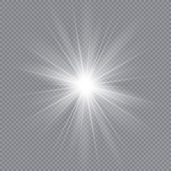 Glow light effect. White glowing light burst explosion with transparent. Sun. Vector illustration.