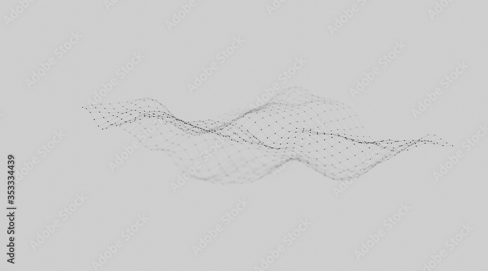 Fototapete wave with connected lines and dots. glowing grid. connection structure. 3d rendering. 3d illustratio