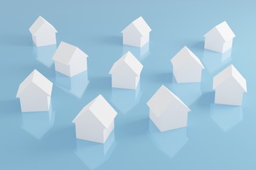 White Roofed houses around for real estate property industry. 3D rendering. 3D illustration