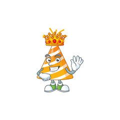 A charming King of yellow party hat cartoon character design with gold crown