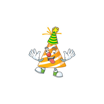 entertaining Clown yellow party hat caricature character design style