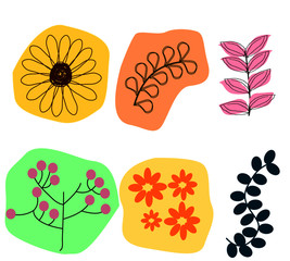 Plants and flowers hand draw vector art isolated on white background.
