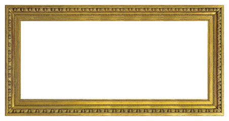 Panoramic golden frame for paintings, mirrors or photo isolated on white background