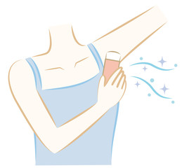 脇に制汗剤を塗る女性　デオドラント　体臭対策　Armpit Antiperspirant body odor