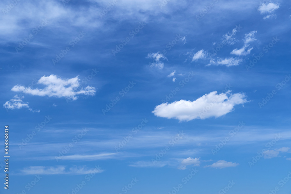 Wall mural bright beautiful blue sky with soft clouds, bright sunny day