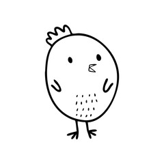 Childrens vector Doodle illustration of a chicken. A silhouette of a chicken isolated on a white background.