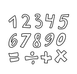 Set vector numbers and signs hand drawn black line.A thing and an accessory for studying on a white background.A simple illustration of the doodle style office.Design for posters,social networks,web.