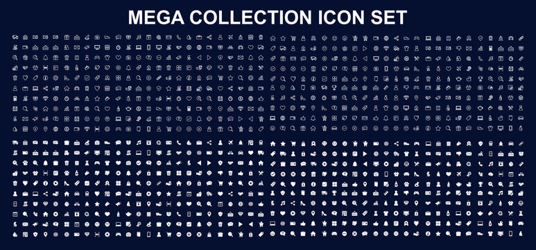 Mega set of icons in trendy flat style. Business, ecommerce, finance, accounting. Big set Icons collection on black background. Vector illustration