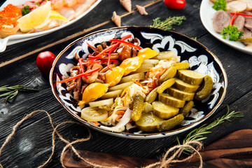 Pickle marinated appetizer assorti in asian bowl 