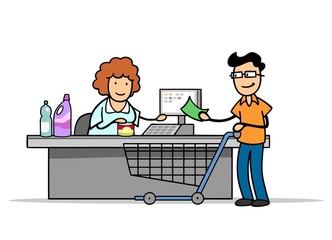Kunde beim Bezahlen an Supermarkt Kasse