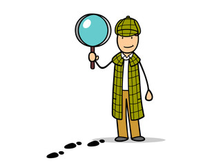 Cartoon Detektiv oder Privatermittler mit großer Lupe