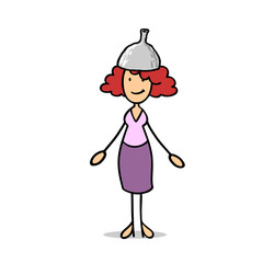 Cartoon Frau mit Aluhut als Verschwörungstheoretikerin