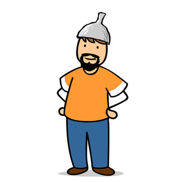 Cartoon Mann mit Aluhut als Verschw&ouml;rungstheoretiker