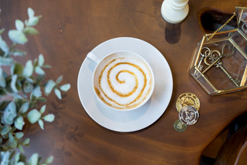 Coffee Latte on Wooden Table