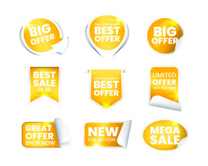Fototapeta premium Set of High Quality Realistic Golden Labels on White Background . Isolated Vector Elements