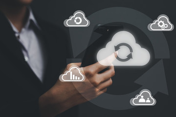 Cloud technology Business, Digital storage, Businessgirl with cloud computing concept.