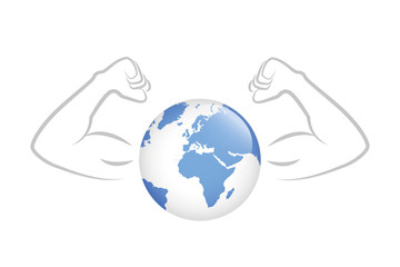 strong earth globe with muscular arms vector illustration EPS10