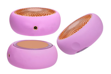 Fototapeta premium Beauty and rejuvenation concept. Close-up of a modern electric facial cosmetology device for looking after face isolated on a white background. Skin care for face. Three views. Macro.