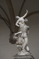 Florence, Italy - "The Rat of the Sabine women", sculpture by Giambologna, located in Loggia dei Lanzi in  Piazza della Signoria