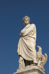 Florence, Italy - a tribute sculpture to Dante Alighieri, located in piazza Santa Croce