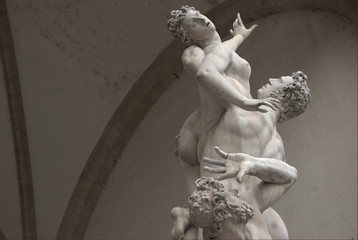 Florence, Italy - "The Rat of the Sabine women", sculpture by Giambologna, located in Loggia dei Lanzi in  Piazza della Signoria