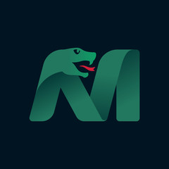 M letter logo with snake head silhouette.