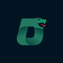 D letter logo with snake head silhouette.