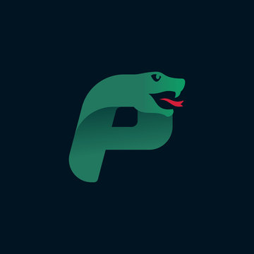 P letter logo with snake head silhouette.