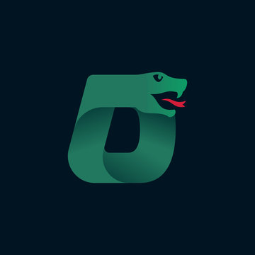 D letter logo with snake head silhouette.
