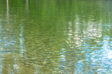 Beautiful reflection of the sky in the water, water mirror, waves.