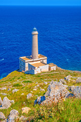 vertical background of lighthouse overlooking the sea in Italy