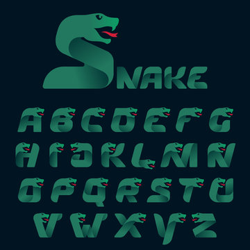 Alphabet with snake head silhouette.