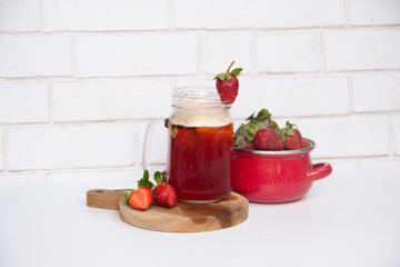 Iced Strawberry Flavored Tea on White Background