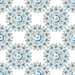 Seamless pattern with jewels. Blue crystall on white background
