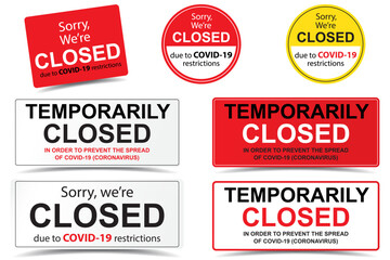 Sorry we are closed closed sign due to covid-19 restrictions coronavirus outbreak vector.