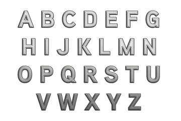 Alphabet set. 3D metal letters isolated on white background. 
